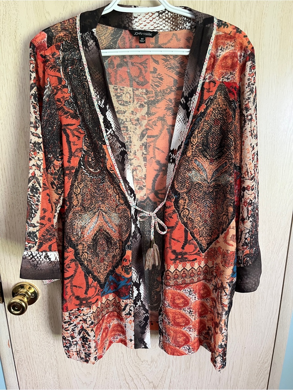 JOHN MARK Open Front Lightweight Mixed Pattern Kimono Cardigan Sz Medium